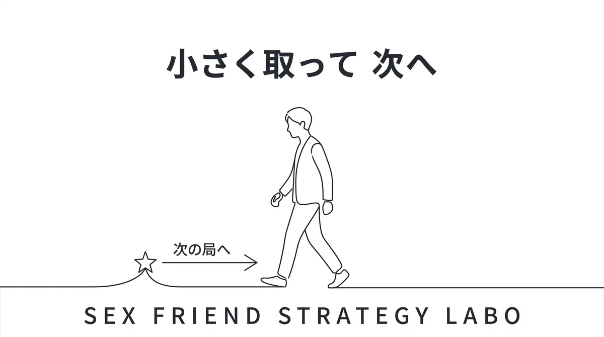 初回は小さく取って次の局へつなぐという総括を表すイラスト