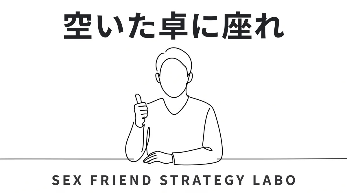 空いた卓に座り敬意で回収する熟女セフレのまとめを表すイラスト