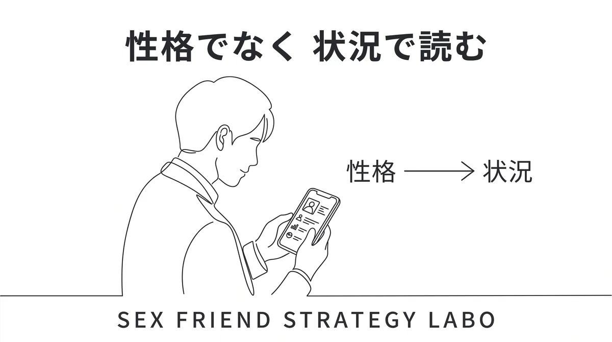 相手を性格でなく状況で読むことを表す図解イラスト
