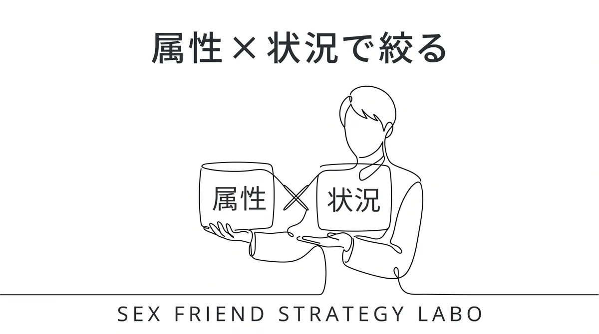 属性と状況を掛け合わせて狙いを絞ることを表すイラスト