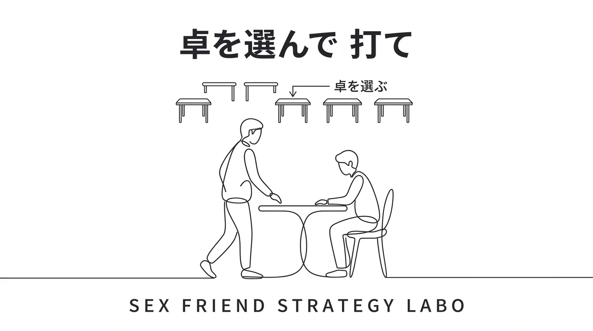 座る卓を選んでから淡々と動くという総括を表すイラスト