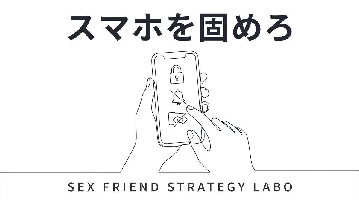 通知や足跡や履歴を断つアプリとスマホの守りを表すイラスト