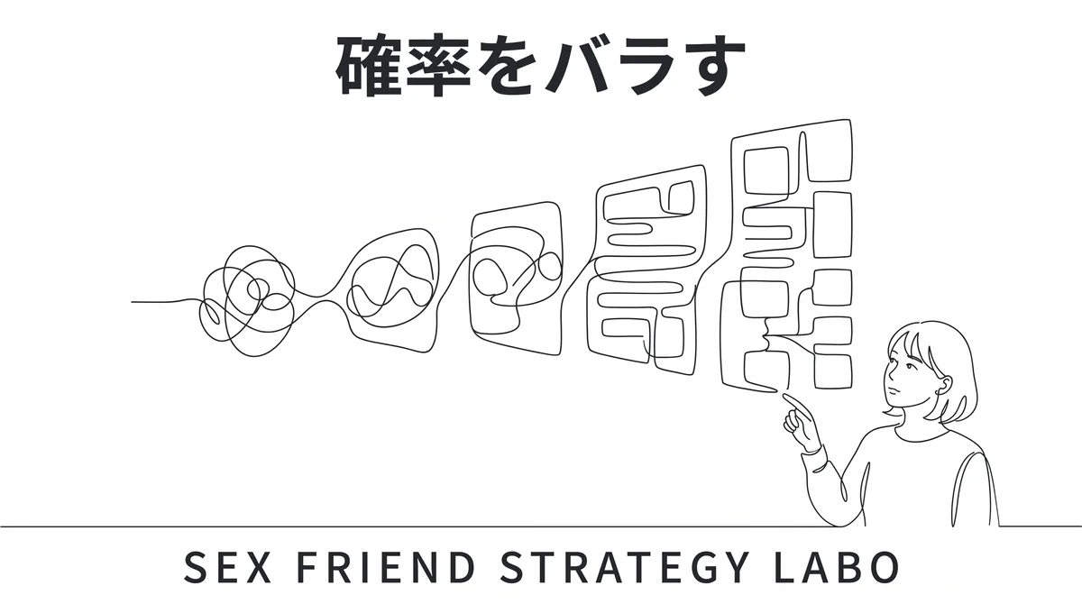 セフレができる確率を各段階に分解して考えることを表すイラスト
