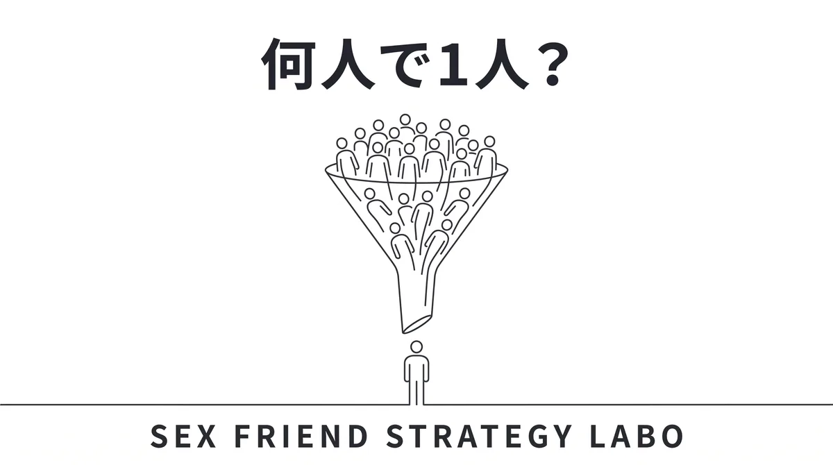 何人にアプローチすればセフレが1人作れるかを実データで計算することを表すイラスト