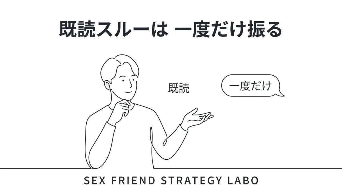 既読スルーを追撃せず間を空けて一度だけ振り直すことを表すイラスト