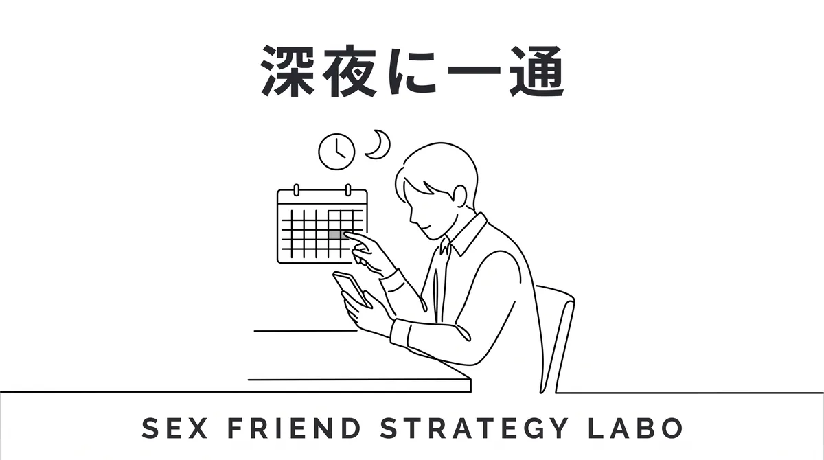 子の就寝後という相手の可処分時間に完全に合わせて深夜に連絡することを表すイラスト