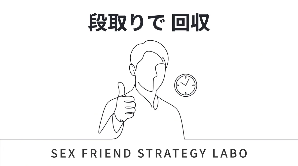 相手の時間に合わせ段取りで負担を消して回収するシングルマザーセフレのまとめを表すイラスト