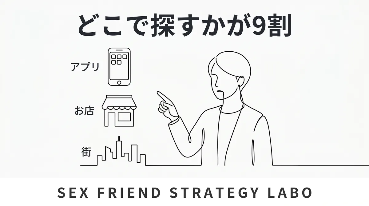 セフレの母数を最大化する出会いの場の選び方を表すイラスト